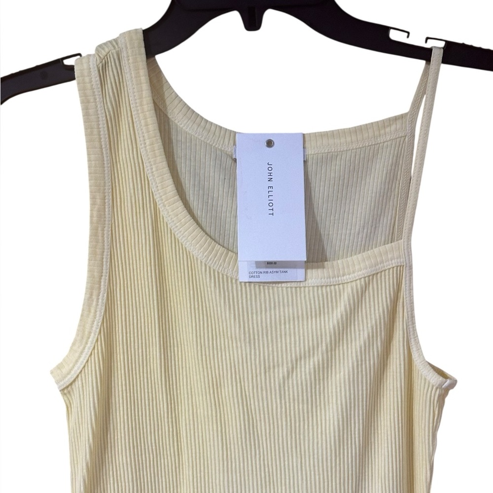 John Elliot Pale Yellow Cotton Ribbed Asymmetrical Tank Dress - Picture 2 of 15